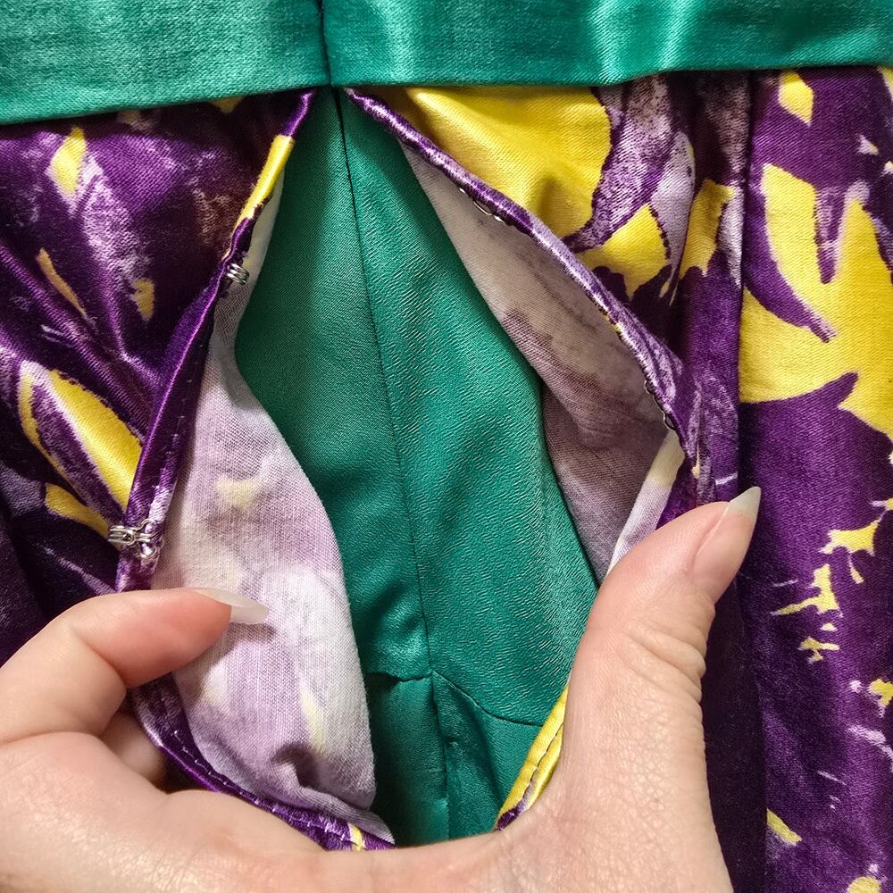BCBGMaxazria Ultraviolet Strapless Tiered satin mini dress 6 green purple - Picture 8 of 13